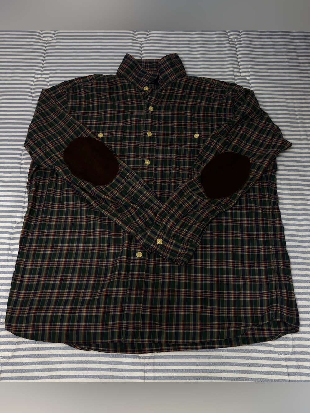 Polo by Ralph Lauren Green Plaid Button-Down Shirt with Brown Elbow Patches
